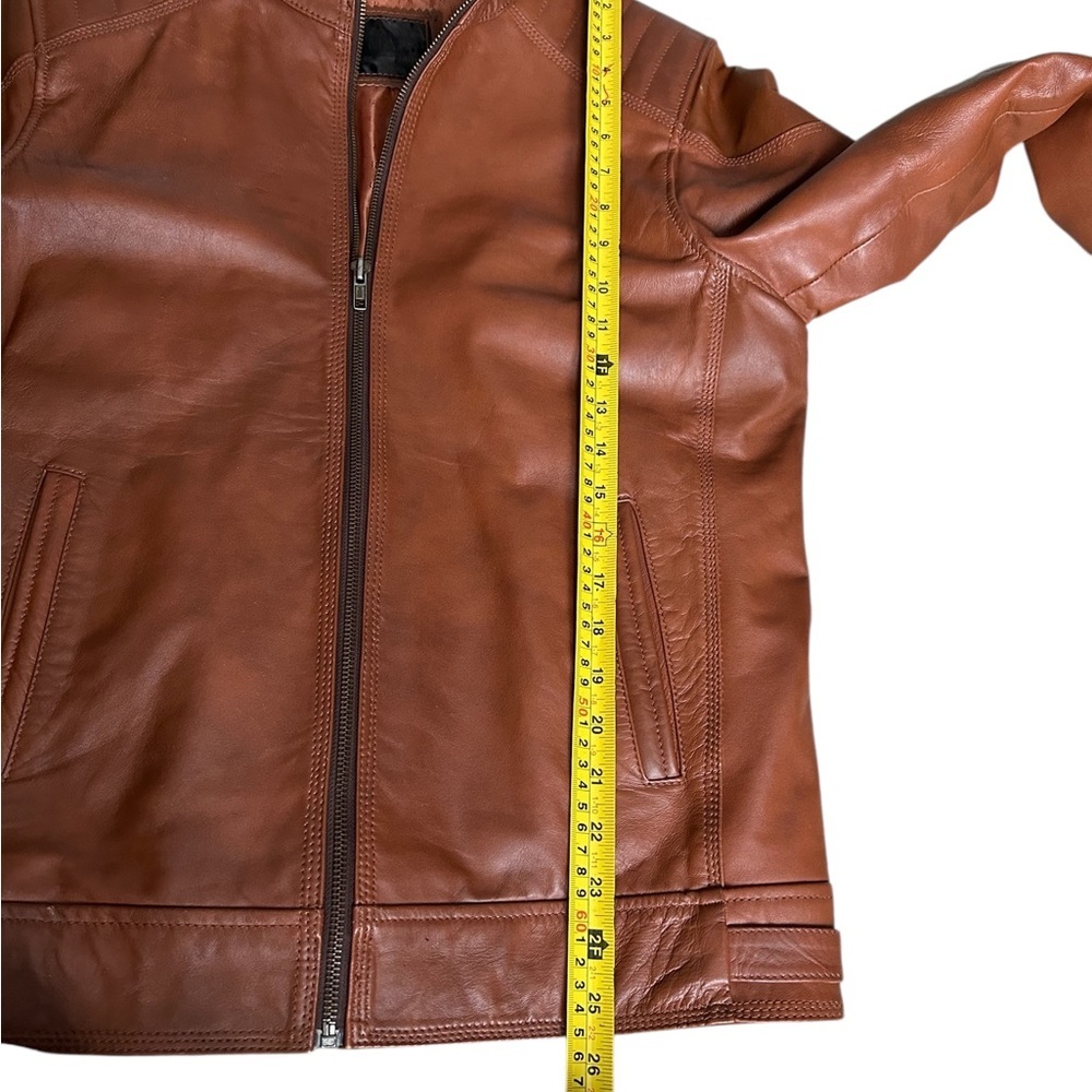 Zara Unisex Biker Leather Jacket – Tan/Cognac, Size Small Like New - Picture 12 of 14